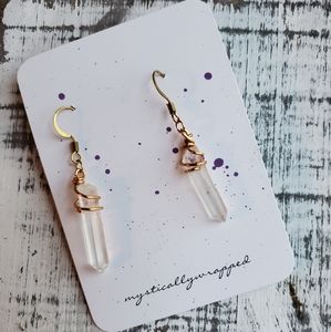 ✨ Raw Brass Earrings with Clear Quartz Crystal